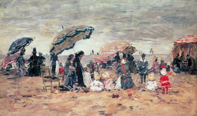 Sonnenschirme am Strand, Trouville, 1886 von Eugene Louis Boudin